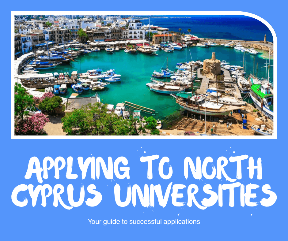 Kyrenia Harbour in North Cyprus with colorful boats and historic castle, symbolizing study abroad opportunities and university application process.