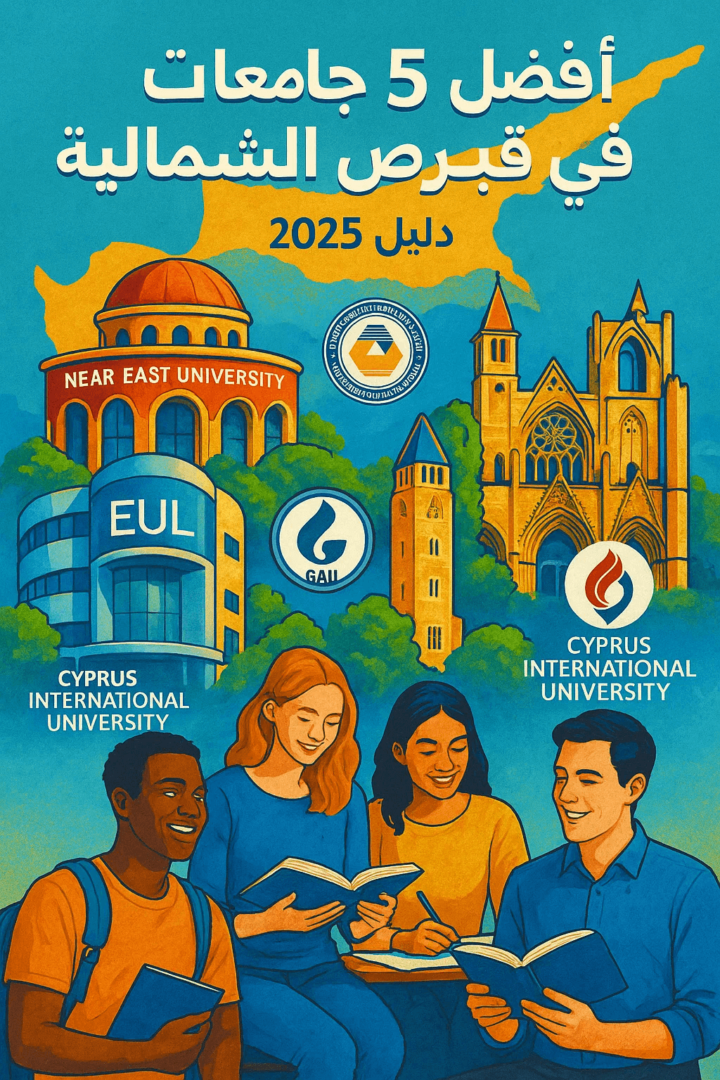 أفضل 5 جامعات في قبرص الشمالية لعام 2025 مع طلاب دوليين ومعالم جامعية مثل جامعة الشرق الأدنى وجامعة غيرنه وأوروبا الشرقية