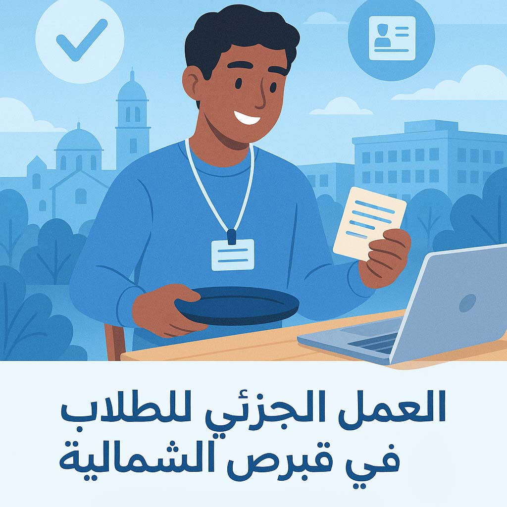 طالب دولي يحمل تصريح عمل ويشرب القهوة أثناء البحث عن وظائف بدوام جزئي في قبرص الشمالية عام 2025