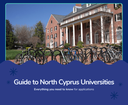 Front view of a North Cyprus university campus building with bicycles parked in front, representing student life and application guide.