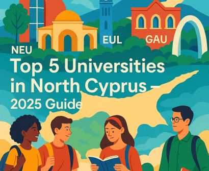 Top 5 universities in North Cyprus 2025 guide with students and famous campus landmarks like NEU, GAU, and EUL