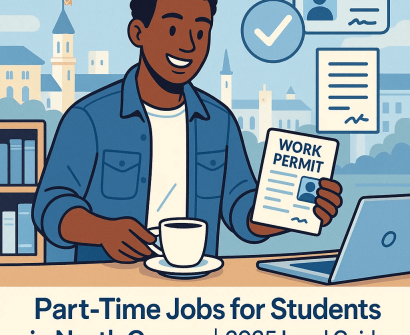 International student holding a work permit and drinking coffee while searching for part-time job opportunities in North Cyprus in 2025